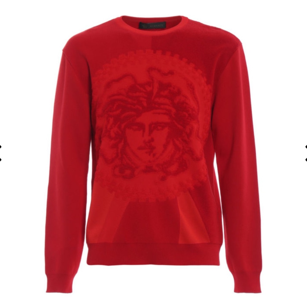 VERSACE Medusa Stretch Terry-Cloth Red Crewneck Hot Red Size IT 52/ L